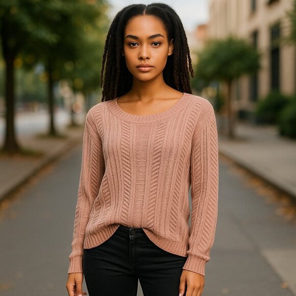 AMERICAN EAGLE SZ M Dusty Pink Open-Weave Open-Back Cotton Blend Sweater - Picture 1 of 9